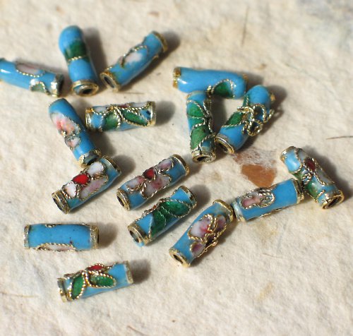 Cloisonne trubičky, světle modré, 4x10mm, 3ks — foto 1