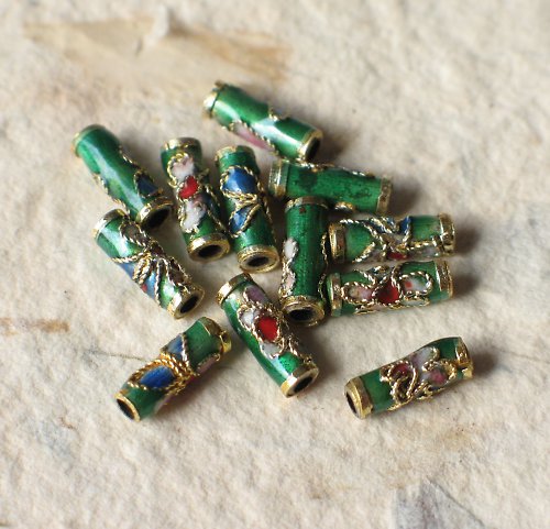 Cloisonne trubičky,zelené, 4x10mm, 3ks — foto 1