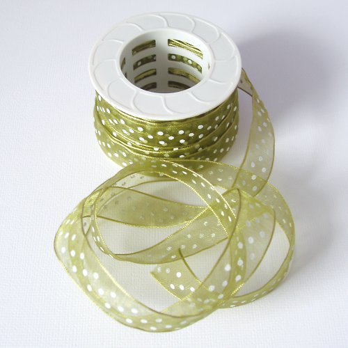 Stuha - OLIVE GREEN with white dots — foto 1