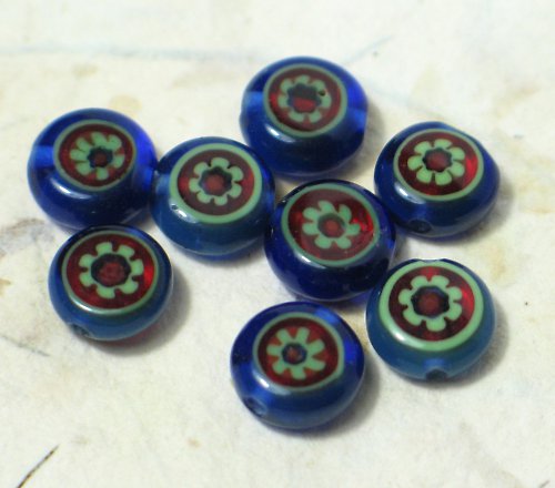 Millefiori korálky modré, 8x4mm 4ks — foto 1