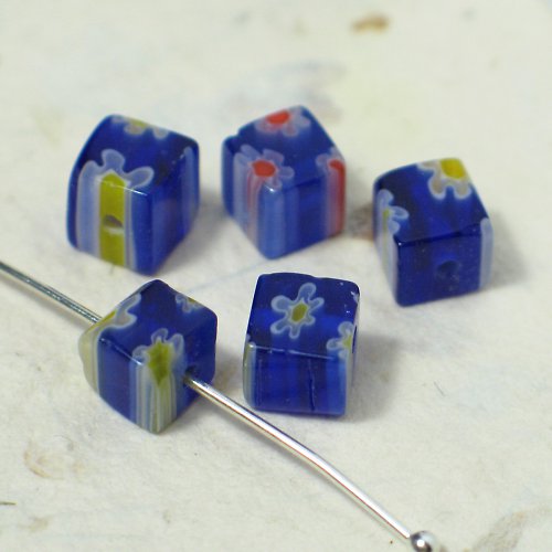 Millefiori kostičky, 6mm, 5ks — foto 1