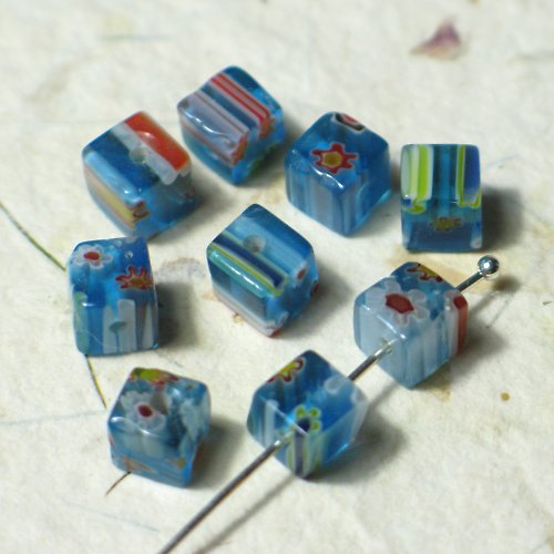Millefiori kostičky, 6mm, 4ks — foto 1
