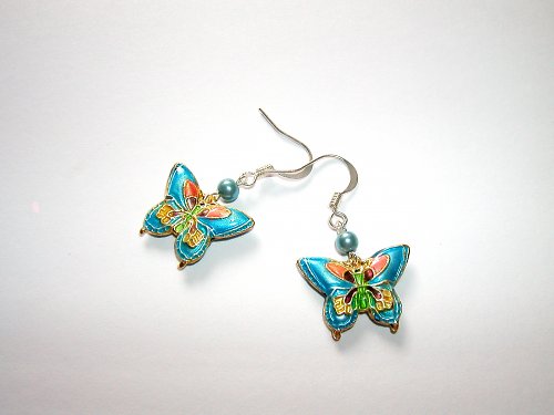 Modré cloisonne náušnice — foto 1