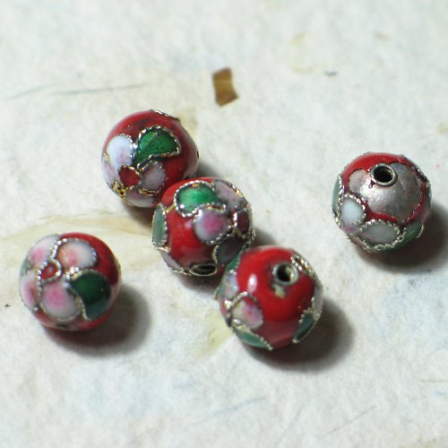 Cloisonne - kulička, červená, 10mm — foto 1