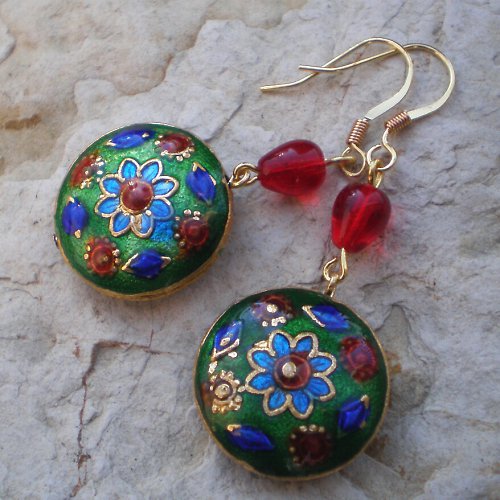 Zelené disky cloisonne — foto 1