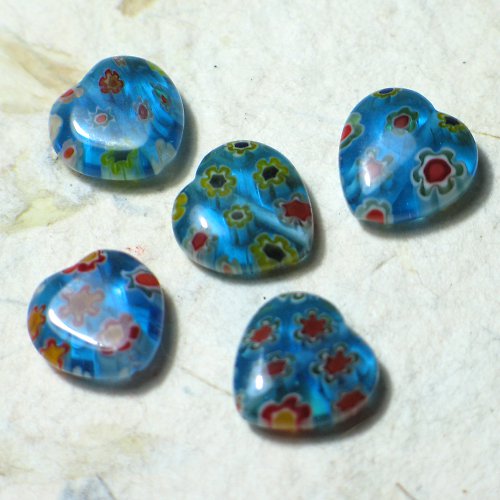 Millefiori srdíčka, 12mm, 2ks — foto 1