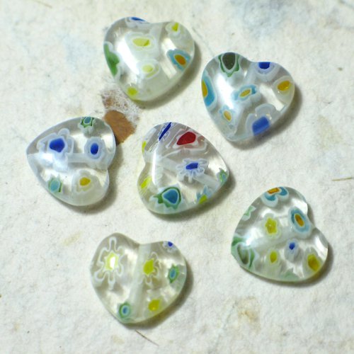 Millefiori srdíčka, 12mm, 2ks — foto 1