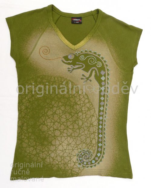 Malované tričko dámské - chameleon - zelené — foto 1