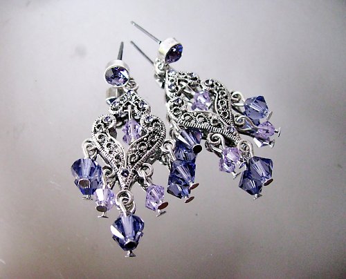 Swarovski náušnice Tanzanite ramínka — foto 1