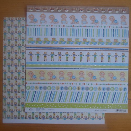 Scrapbookový papír - bordury miminka - modrý — foto 1