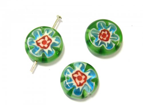1101605/Placička Millefiori zelená, 1 ks