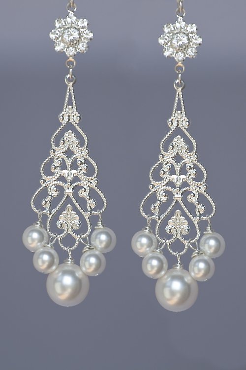 Svadobné náušnice s perlami Swarovski — foto 1