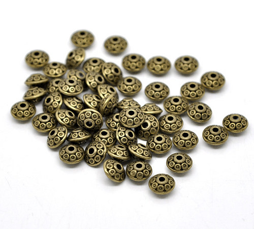 Kovový korálek disk/ antický bronz 6x4 mm/ 50ks