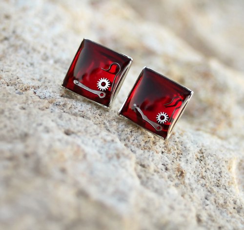 Steampunkové náušky /red/ — foto 1