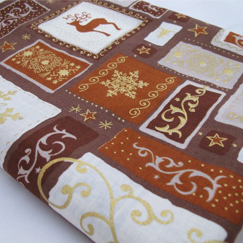 Vánoční patchwork hnědý/zlatý — foto 1