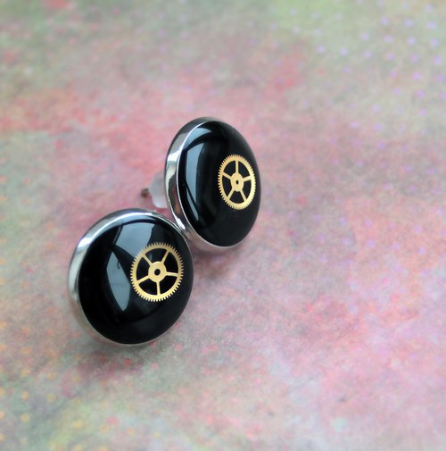 Steampunkové náušky /black/ — foto 1
