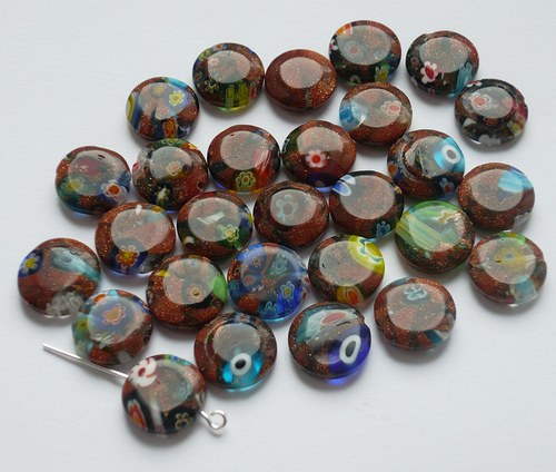 Millefiori hnědé placičky 12mm, 7ks — foto 1