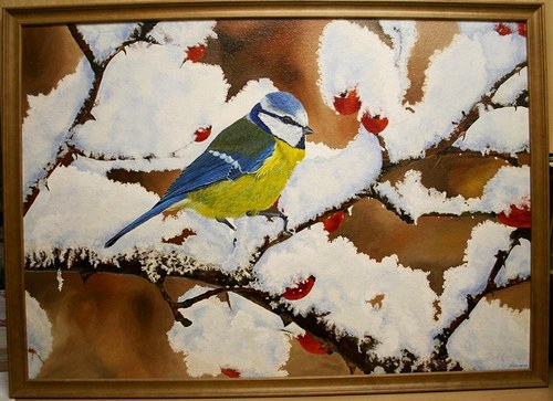 Sýkorka na šípkach 106 x 76 cm