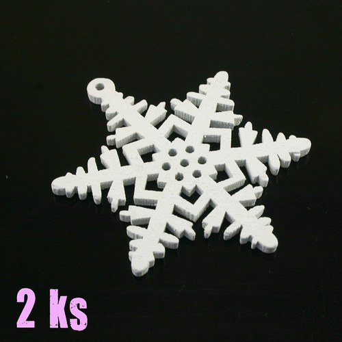 Dřevěný přívěsek - bílá vločka, 2 ks — foto 1