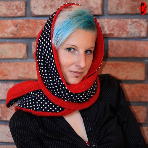 Black polka dot/red minky šála — foto 1