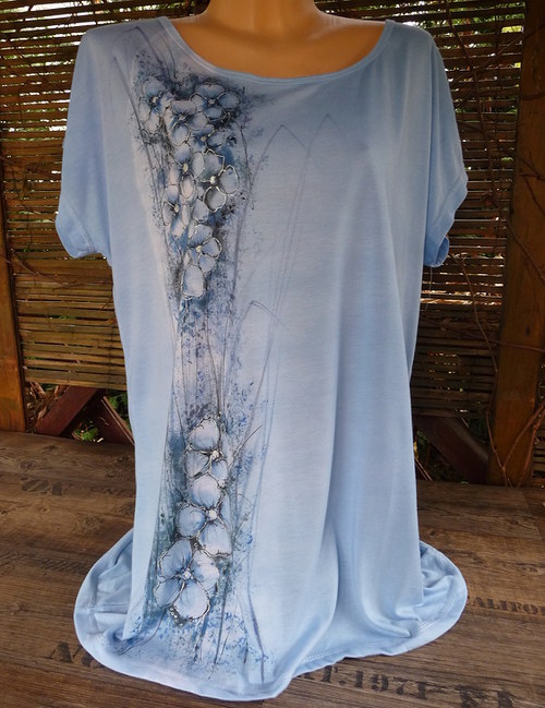 Dámské triko-šaty (modré květy,2XL) — foto 1