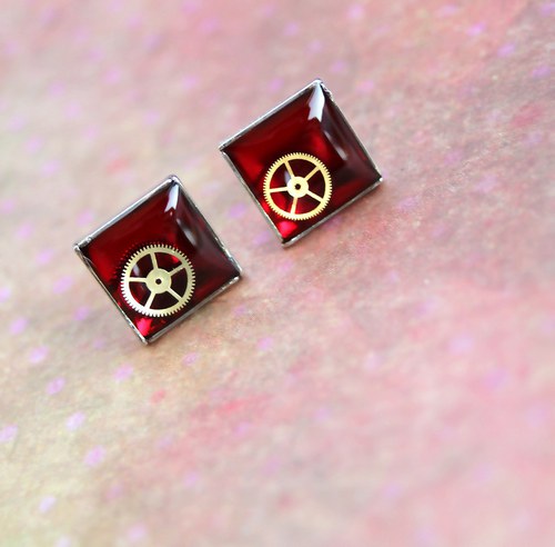 Steampunkové náušky /red/ — foto 1