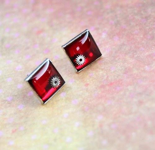 Steampunkové náušky /red/ — foto 1