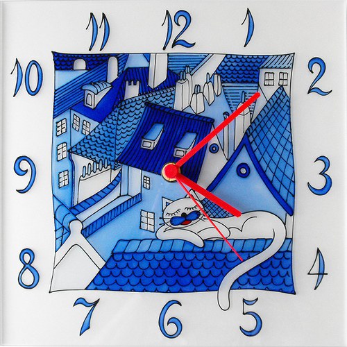 Střechy s kočkou - hodiny čtvercové 25cm