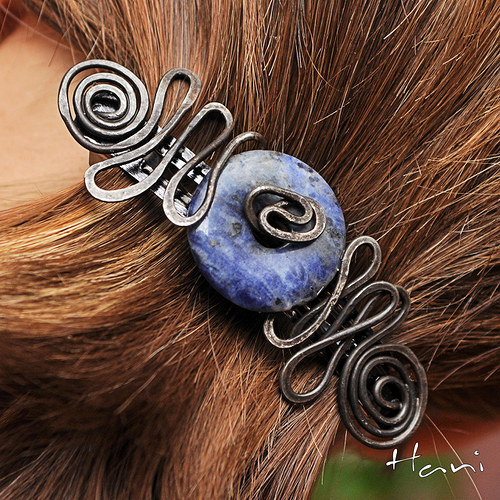 Spona do vlasů s lapis lazuli -8 cm — foto 1