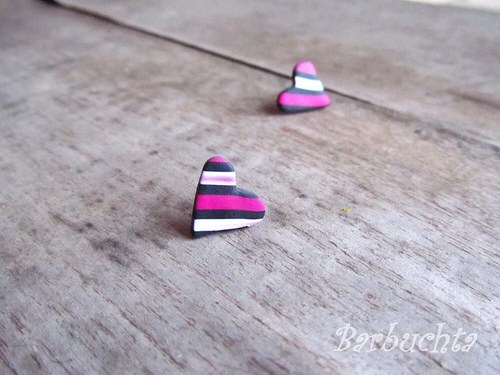 Náušnice pink striped hearts — foto 1