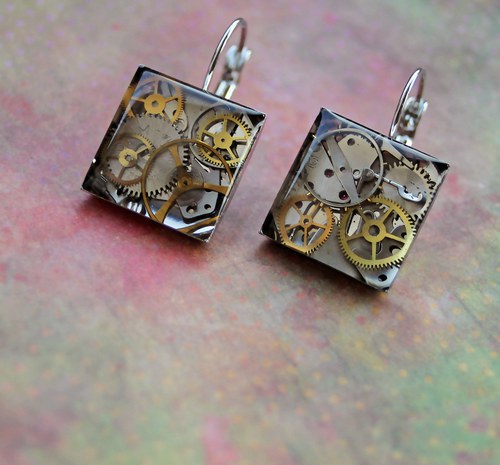 Steampunkové náušnice /clear/ — foto 1