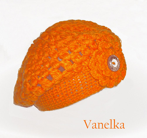 Orange caress - háčkovaný baret — foto 1