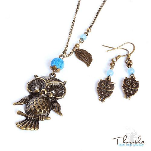 Set 'Owl' s achátem a jadeitem — foto 1