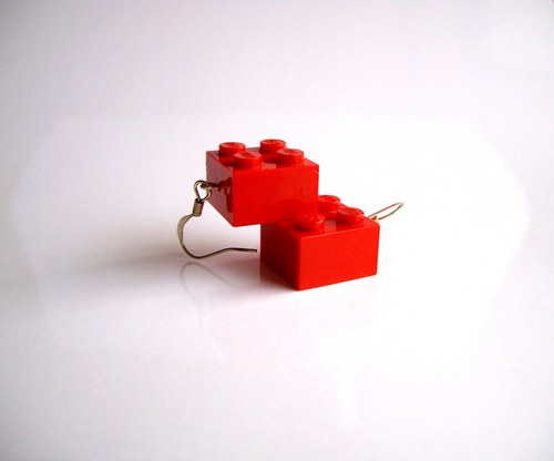 Naušnice - LEGO kostky červené — foto 1