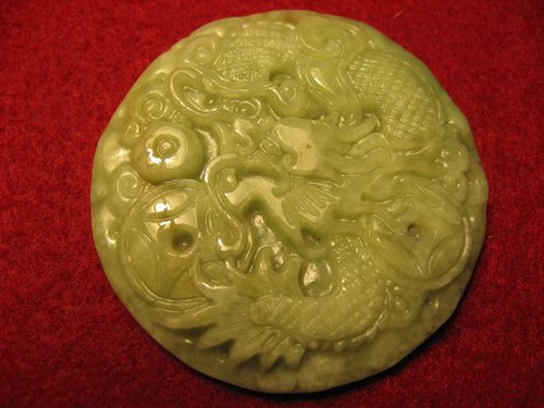 Amulet Čína - drak a mince jadeit — foto 1