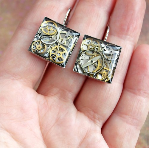 Steampunkové náušnice /clear/ — foto 1