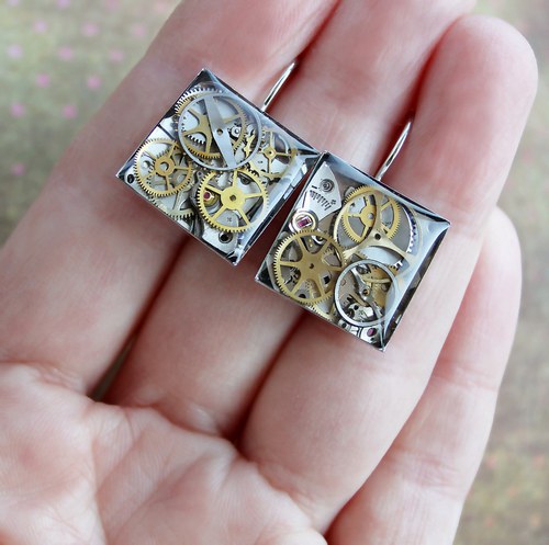 Steampunkové náušnice /clear/ — foto 1