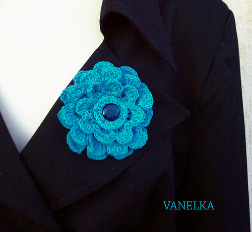 Turquoise flower - háčkovaná brož — foto 1