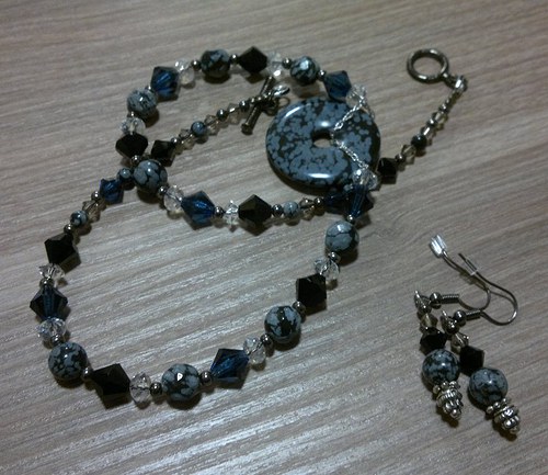 Náhrdelník a naušnice - obsidián a swarovski — foto 1