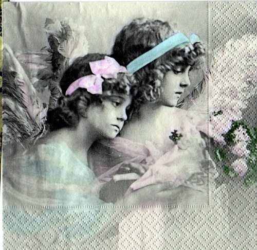 Holčičky - andílci s kyticí - vintage V — foto 1
