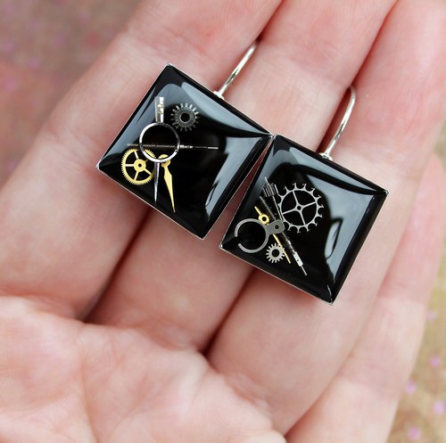 Steampunkové náušnice /black/ — foto 1