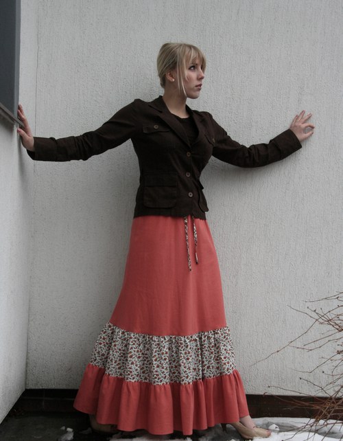 Lněná terakotová sukně — foto 1