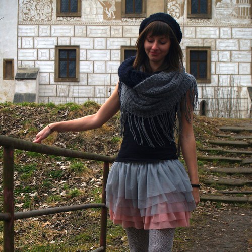 Šedo-růžová tylová sukně