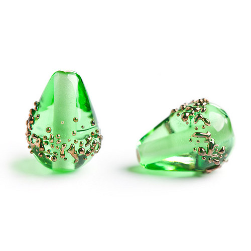 Zelené kapky, vinutky 13x8 mm — foto 1