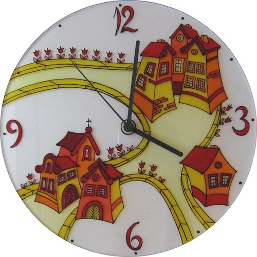 Cesta a domy - hodiny kulaté 25cm
