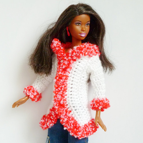 Bílo-červený kabátek pro Barbie — foto 1