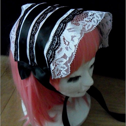 Headdress Černobílý krajkový — foto 1