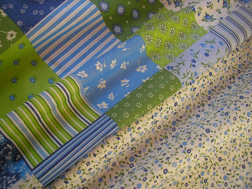 Látka - metráž - PATCHWORK - modrý + zelený — foto 1