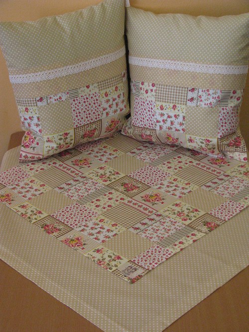 Set 2 ubrusů a polštářků - Capuccino patchwork — foto 1