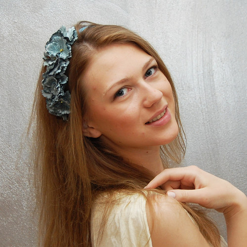 Sametová azurová hortenzie ... čelenka — foto 1